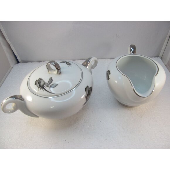 Vintage Nishida Silver Black Rose Creamer and Sugar Bowl Set - Picture 12 of 14